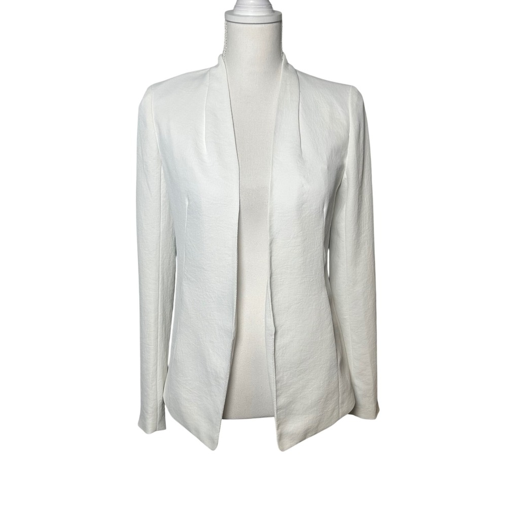 Aritzia Babaton Keith Blazer White Open Front Textured Crepe  Size 2